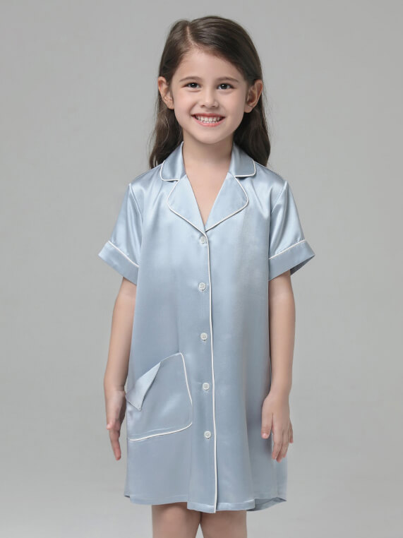 19 Momme Cute Button Up Silk Sleep Shirts For Girls